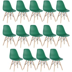 Kit 14 Cadeiras Charles Eames Eiffel Dsw Com Pés De Madeira Clara Verde Escuro