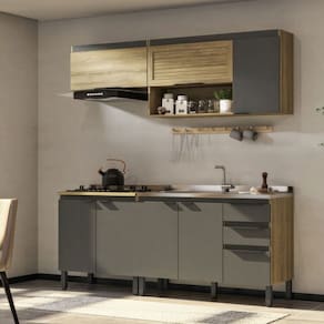 Cozinha Modulada 4 Peças 2 Aéreos e 2 Balcões Magnólia Mel/Grafite