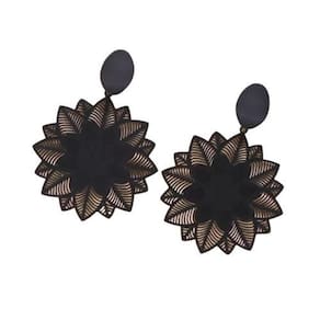 Brincos circulo flor em renda na cor preto presente de natal