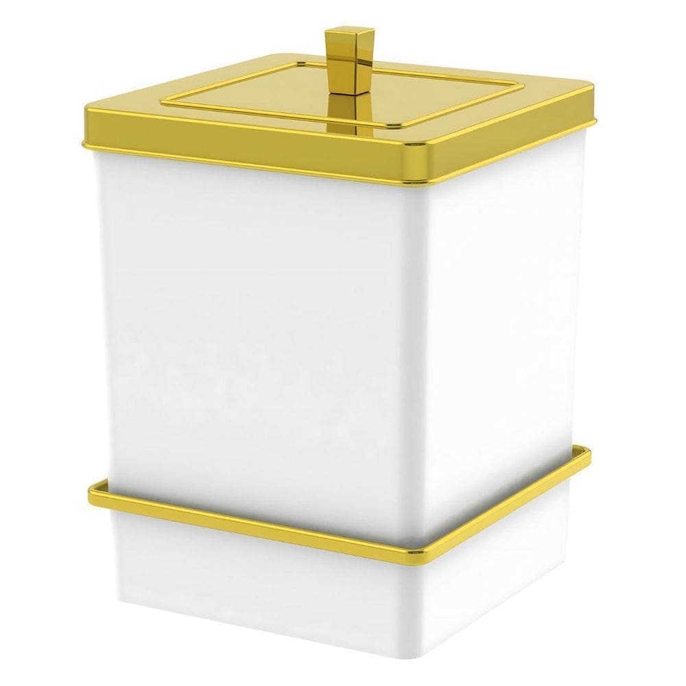 Lixeira Quadrada 6,5L Com Suporte Ventosa Branco Dourado