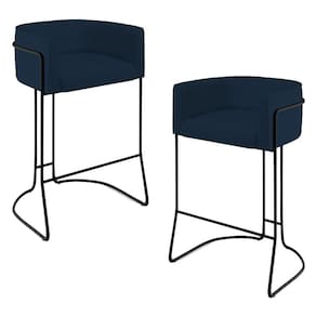 Kit 02 Banquetas Fixa Preto Veludo Azul Oxford C-304