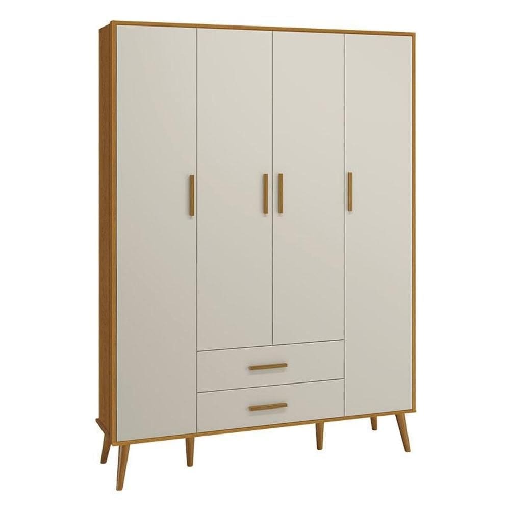 Guarda Roupa Infantil 4 Portas Isis Areia Acetinado Savana - Reller