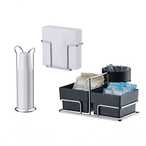 Kit 3Pçs Preto Future Porta Copos Suporte Guardanapo Mexedor