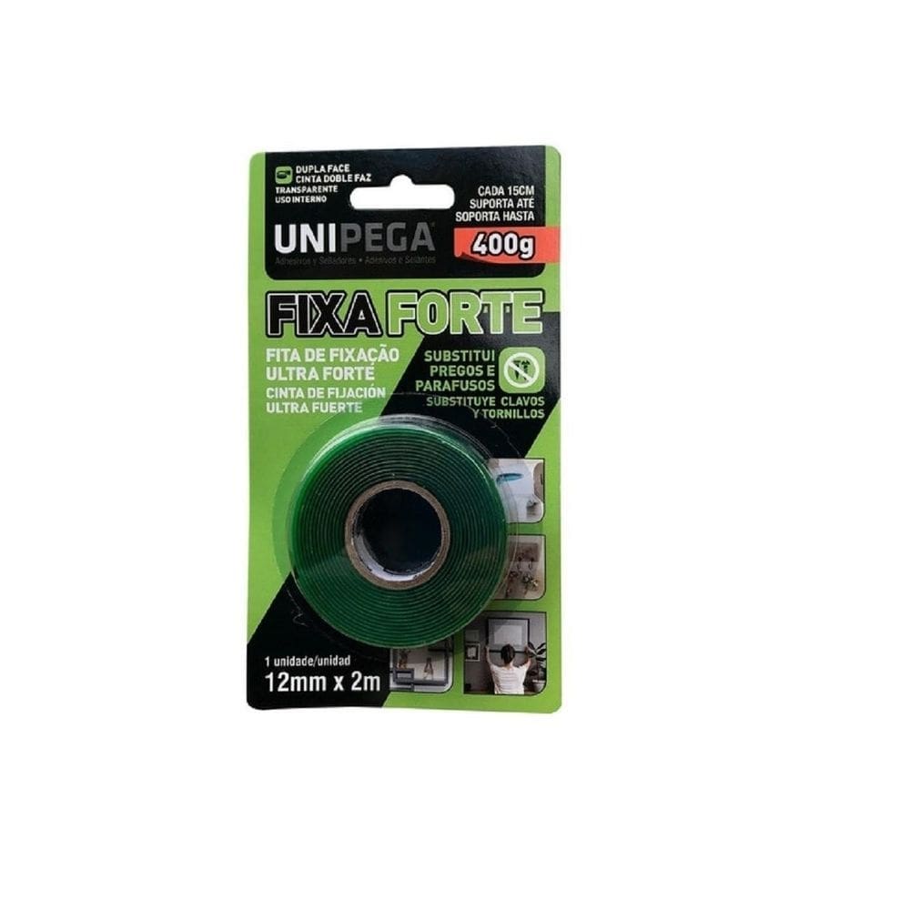 Dupla face fixa forte banana 12mmx2m unipega