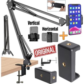 Suporte braço articulado mesa celular smartphone garra apoio
