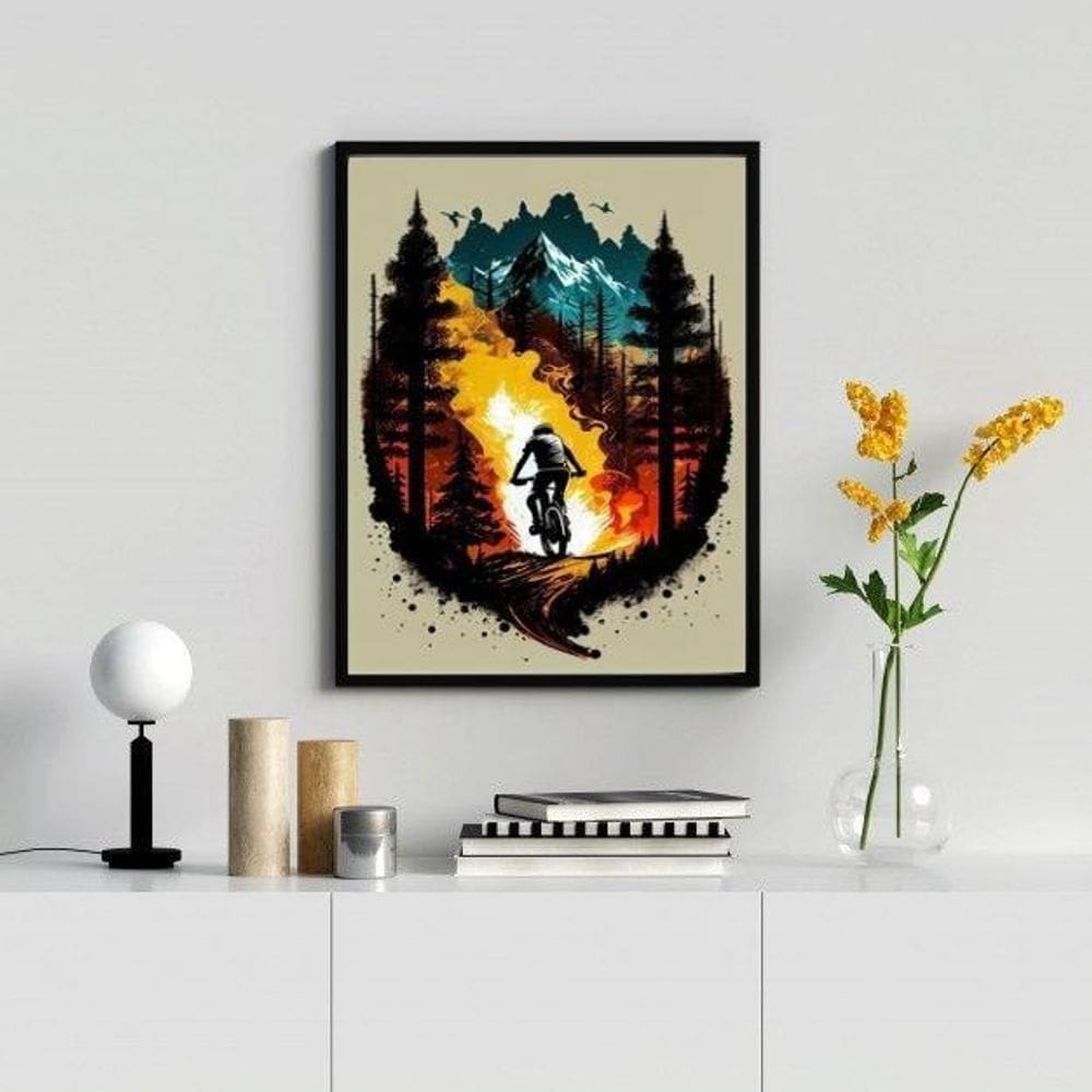 Quadro decorativo mountain bike aquarela 24x18cm - com vidro