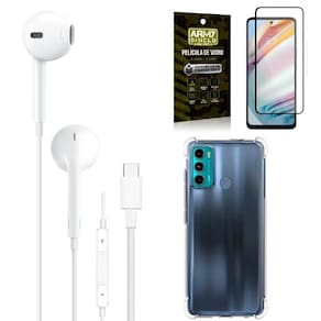 Capa moto g60 + fone de ouvido tipo c + película 3d