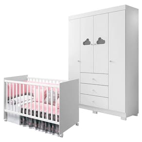 Berço Americano Tico e Guarda Roupa Infantil Ane Branco Brilho – Phoenix Baby