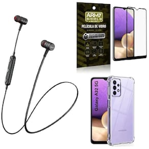 Capinha samsung a32 5g + fone bluetooth hs-615 + película 3d