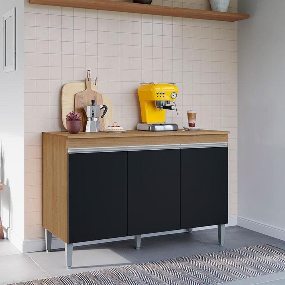 Balcão de Cozinha Ambiente Manu 120 cm Amendoa Preto - AJL