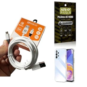 Capinha samsung a23 5g com cabo turbo e película de vidro 3d