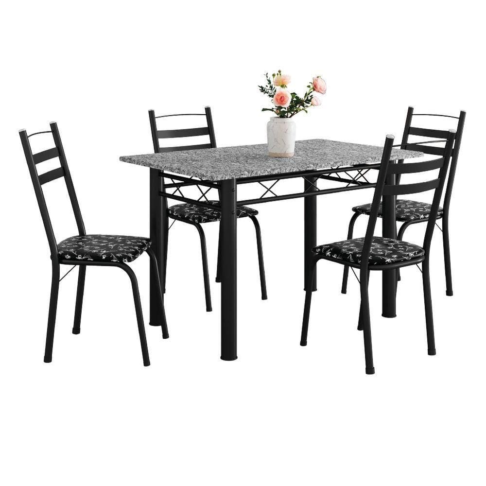 Conjunto De Mesa Itália Com 4 Cadeiras 1,20m Preto / Floral Granito Artefamol Preto Fosc