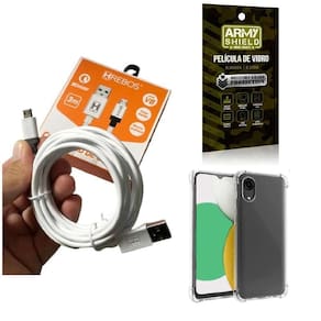 Capa samsung a03 core com cabo tipo c e película de vidro 3d