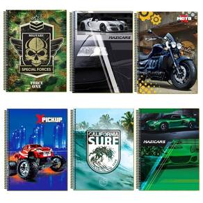 Kit 6 caderno estampa diferente 96 fls reforçado capa dura