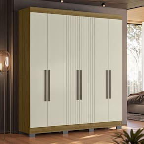 Guarda-Roupa Casal Dakota 6 Portas 2 Gavetas Freijo Ac /Off White - Olivar Móveis
