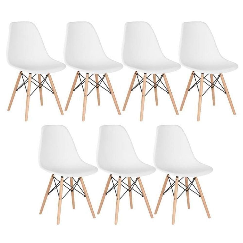 Kit 7 Cadeiras Eiffel Charles Eames Wood Cozinha Jantar Branca