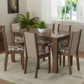 Conjunto Sala De Jantar Mesa Tampo De Vidro 6 Cadeiras Heloísa Madesa Rustic/crema/hibiscos