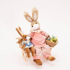 Coelha De Páscoa Com Filhote Sentados Decoração 30cm