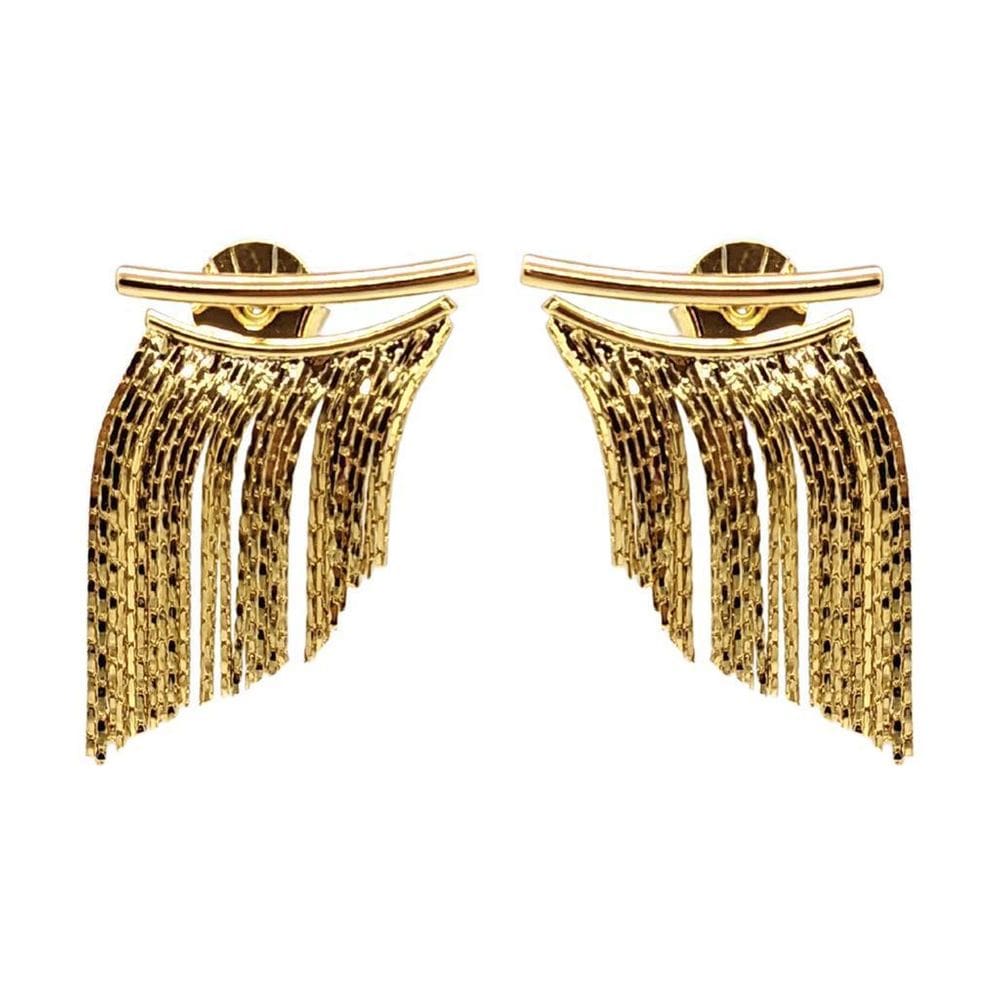 Brinco folheado a ouro com fios de franja