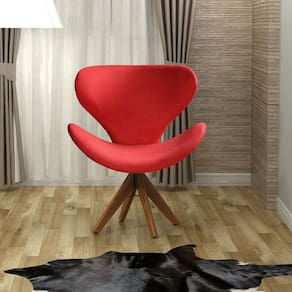 Poltrona Isis Cadeira Giratória Pé de Madeira Decoração, Sala, Escritório, Recepção Vermelho