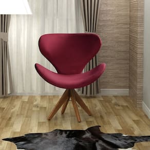 Poltrona Isis Cadeira Giratória Pé de Madeira Decoração, Sala, Escritório, Recepção Bordô