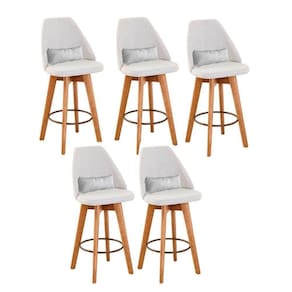 Kit 05 Banquetas Linho Bege E Almofada Suede Branco
