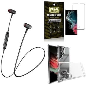Kit capinha s22 ultra + fone bluetooth hs-615 + película 3d