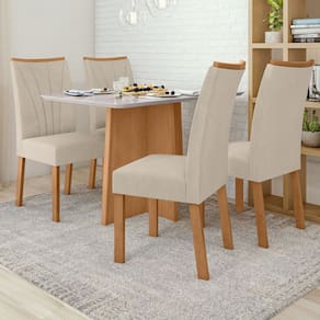 Conjunto Mesa 120cm Celebrare e 4 Cadeiras Apogeu Amêndoa Clean/Off White/Naturale Creme
