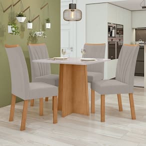 Conjunto Mesa 90cm Celebrare com Vidro e 4 Cadeiras Apogeu Amêndoa Clean/Off White/Capuccino