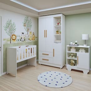 Quarto de Bebê Completo com Guarda-roupa, Berço e Cômoda Encantado Branco
