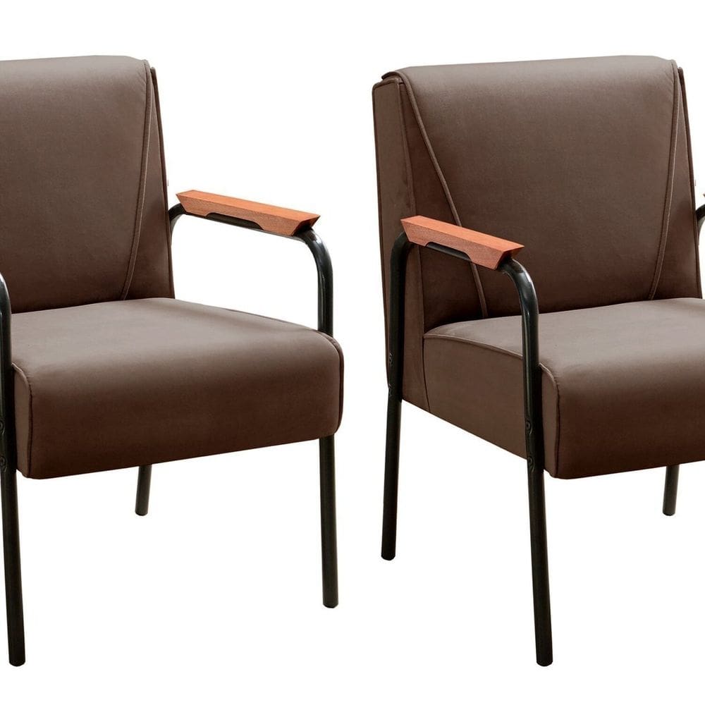 Kit 2 Poltronas Decorativas Jade Braços Fixo Marrom