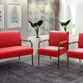 Conjunto com 2 Poltronas e Namoradeira Decorativa Jade Sala de Estar Vermelho
