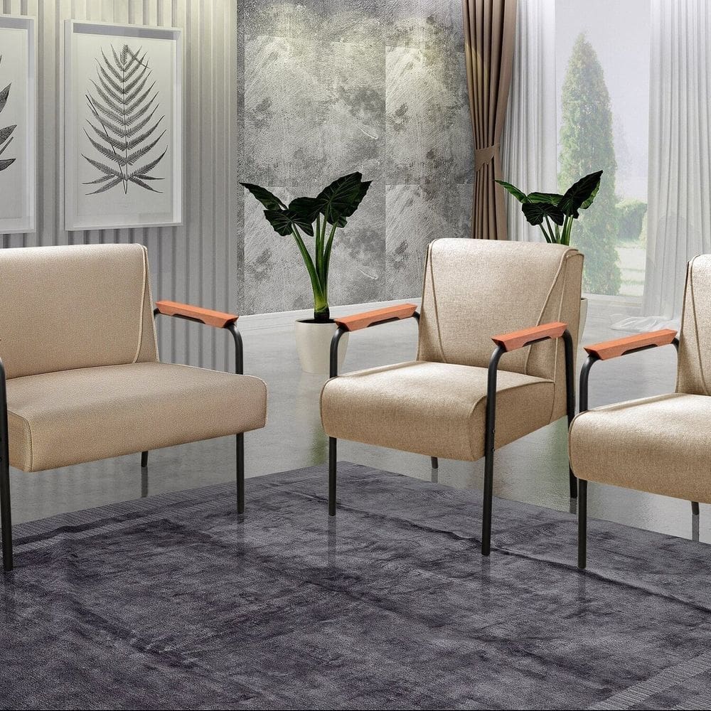 Conjunto com 2 Poltronas e Namoradeira Decorativa Jade Sala de Estar Marrom