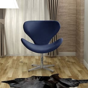 Poltrona Isis Cadeira Giratória Pés de Metal Decoração, Sala, Escritório, Recepção Azul Marinho