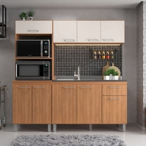 Cozinha Iara Modulada 3 Peças com Torre Quente Freijó/Off White