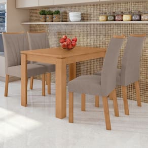 Conjunto Mesa 120cm Athenas e 4 Cadeiras Apogeu Amêndoa Clean/Animale Bege