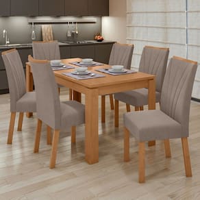 Conjunto Mesa 180cm Athenas com 6 Cadeiras Apogeu Amêndoa Clean/Animale Bege