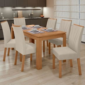 Conjunto Mesa 180cm Athenas com 6 Cadeiras Apogeu Amêndoa Clean/Naturale Creme