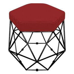 Puff Banco Aramado Hexagonal Preta Suede Vermelho