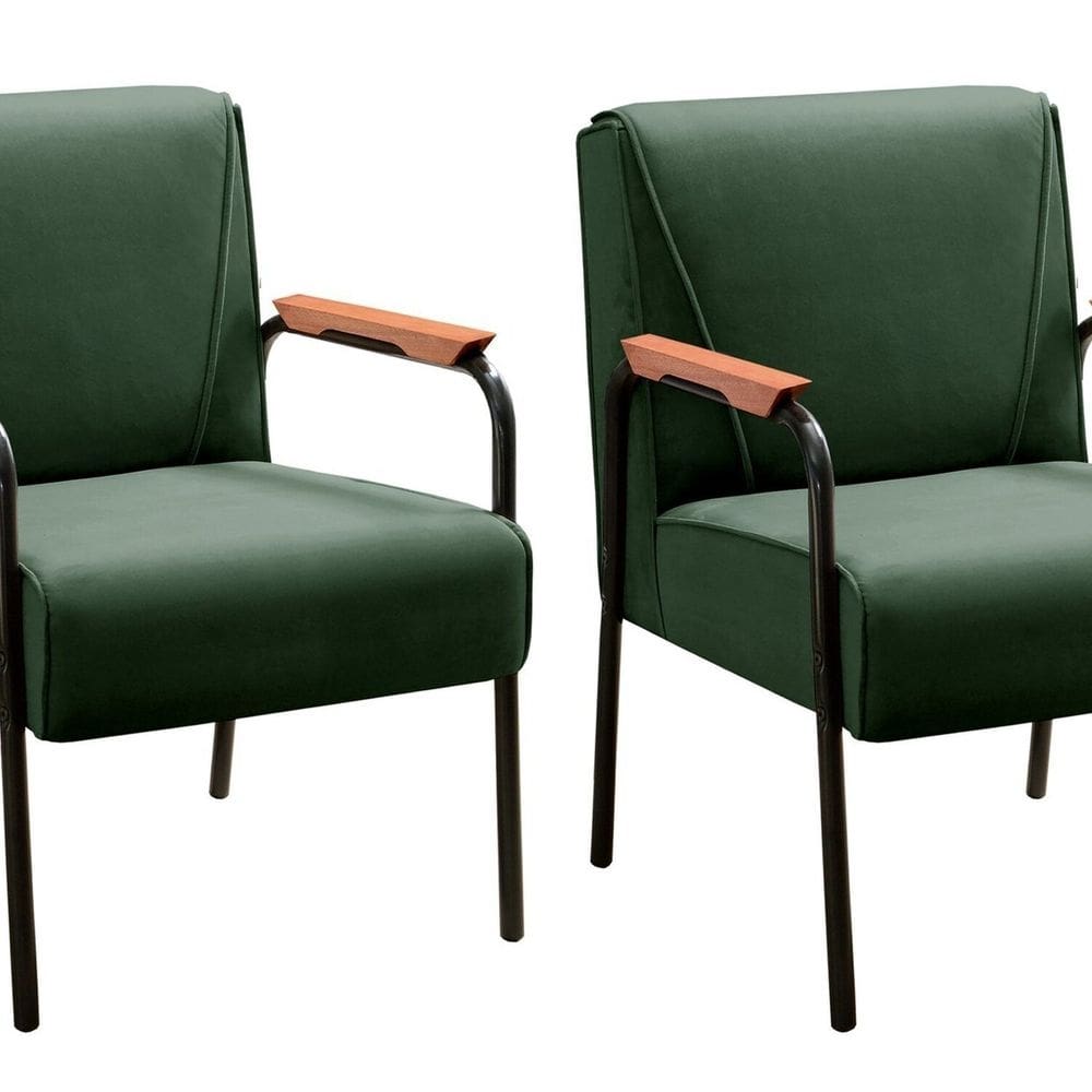 Kit 2 Poltronas Decorativas Jade Braços Fixo Verde