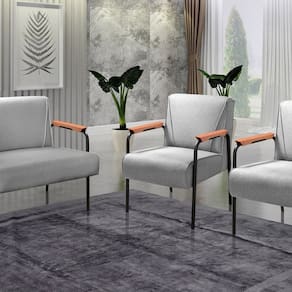 Conjunto com 2 Poltronas e Namoradeira Decorativa Jade Sala de Estar Cinza