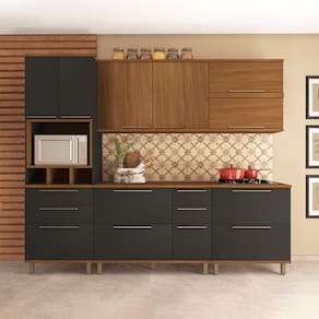 Cozinha Modulada Completa 6 Peças 10 Portas 6 Gavetas Madri freijo/cinza