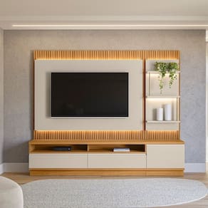 Conjunto para Tv até 70 Polegadas Rack + Painel + 1 Módulo Lateral San Paulo Tatuari/Off  White  Fosco