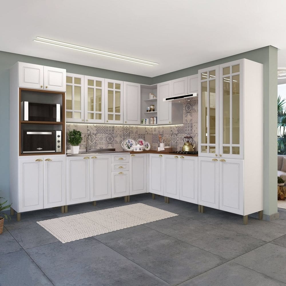 Cozinha Modulada Completa 10 Peças 22 Portas 2 Gavetas Paris Branco