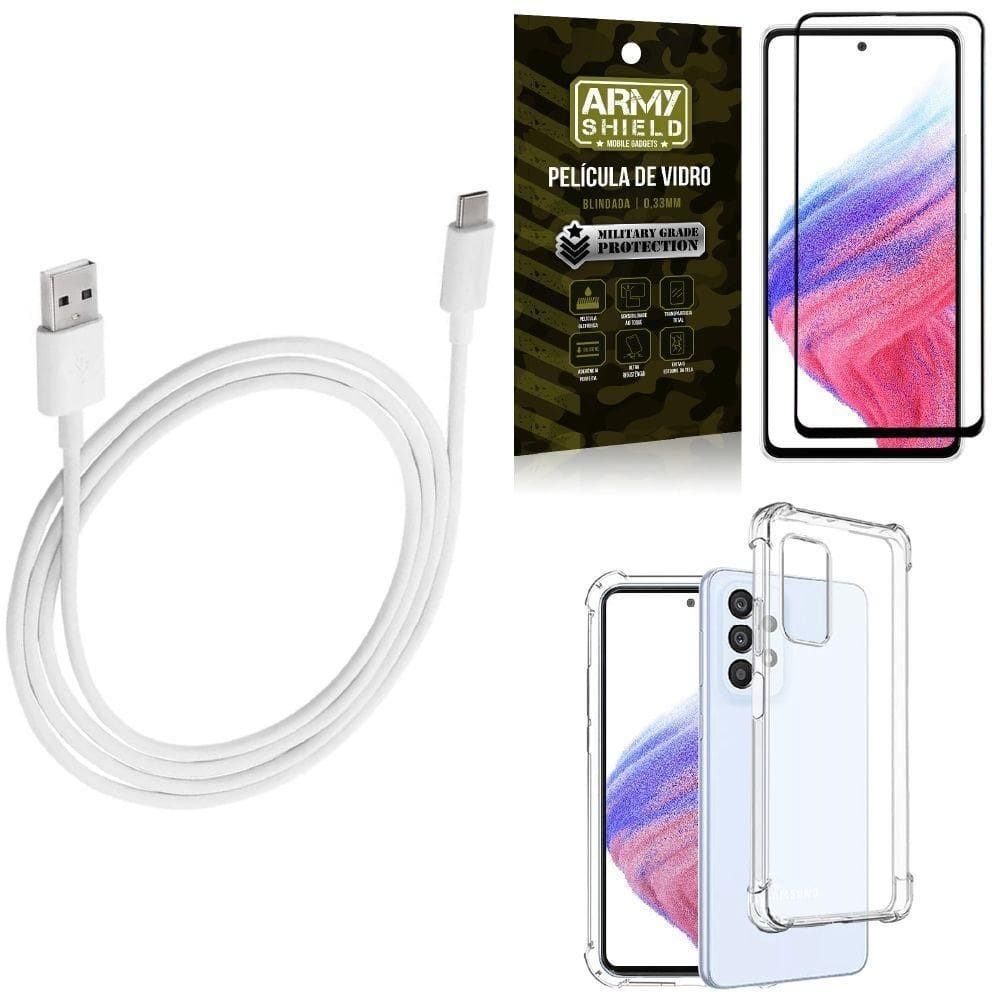 Capinha samsung a53 + cabo usb tipo c 2m + película 3d army