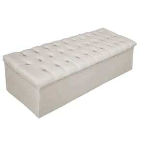 Calçadeira Baú Mel 160 Cm Queen Size Com Capitonê Suede Bege