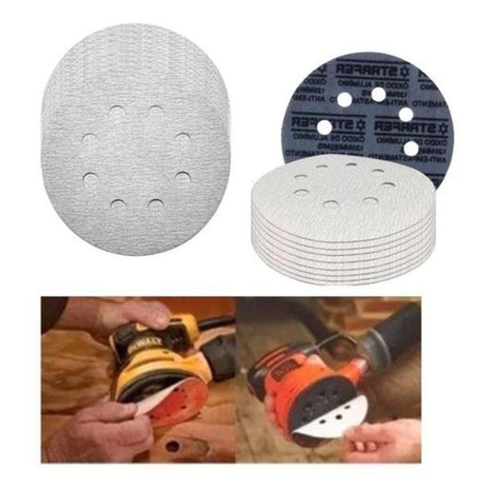 Kit 10 un disco de lixa tiras aderentes branco 150mm grão 100 starfer
