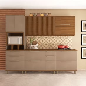 Cozinha Modulada Completa 6 Peças 10 Portas 6 Gavetas Madri Freijó/Camurça