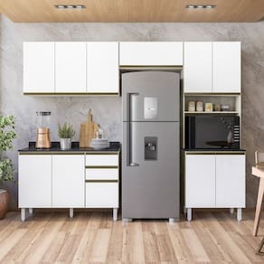 Cozinha Completa Angelita 11 Portas 4 Gavetas 100% Mdf Bianco Tok / Banco UV