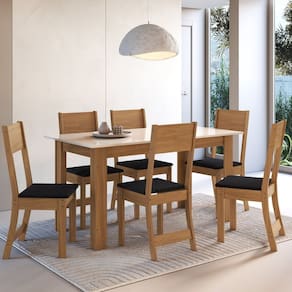 Conjunto Sala de Jantar 1 Mesa 6 Cadeiras Versalhes Freijó/Off-White/Preto